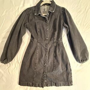 Free People Charcoal Gray Denim Button-Up Dress